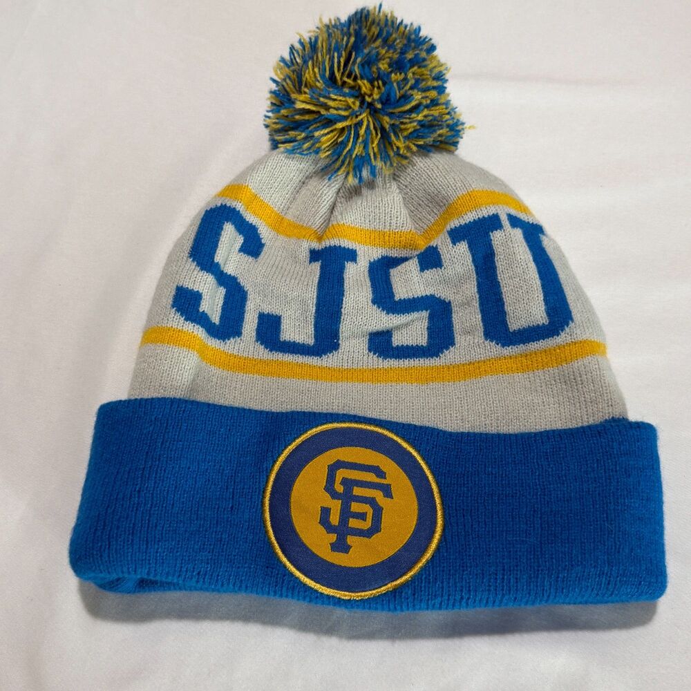 San Jose State Beanie OSFM Blue Yellow Pom Spartans Giants Habbas Law